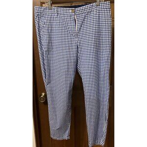 TALBOTS  SIZE 12 BLUE & WHITE GINGHAM CHECK / SKIMMER / CROPPED PANTS